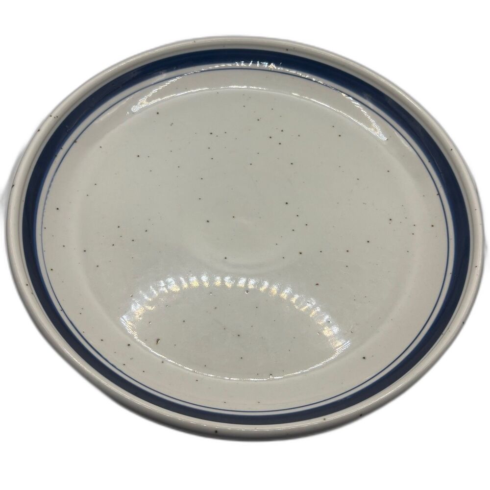 Vintage Lauffer Cream/Blue Plates (8) Japan Mid Century Modern Stoneware 10"